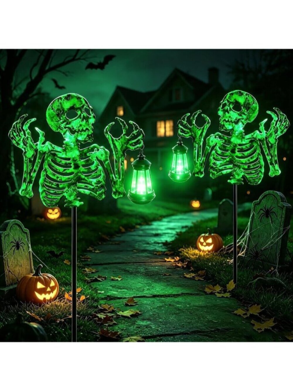 Halloween Skeleton Lantern Decor Glow in The Dark Iron Skull With Fluorescent - Picture 5 of 7